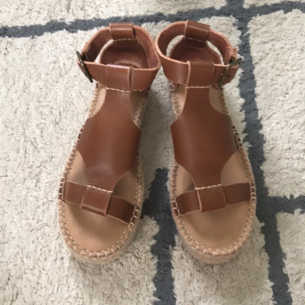 Soludos espadrille platform sandal tan leather size 7 - Picture 2 of 7